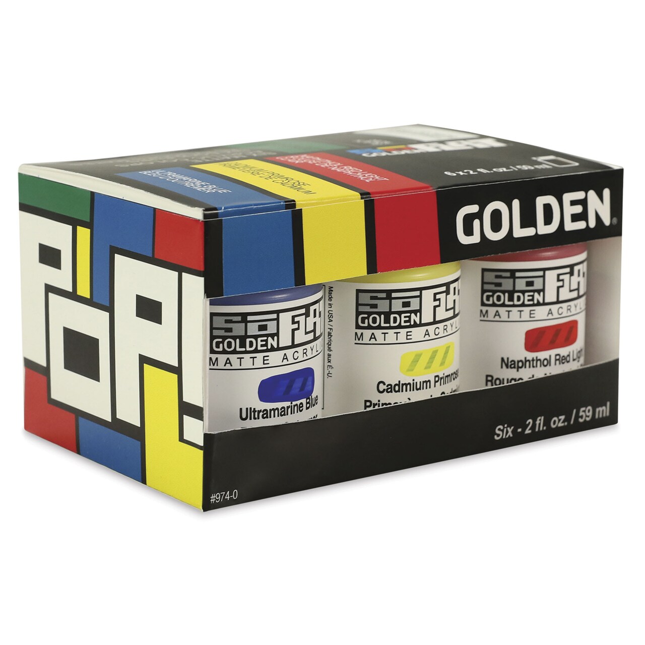 Golden SoFlat Matte Acrylic Paint - Set of 6, Pop Colors, 59 ml, Jar